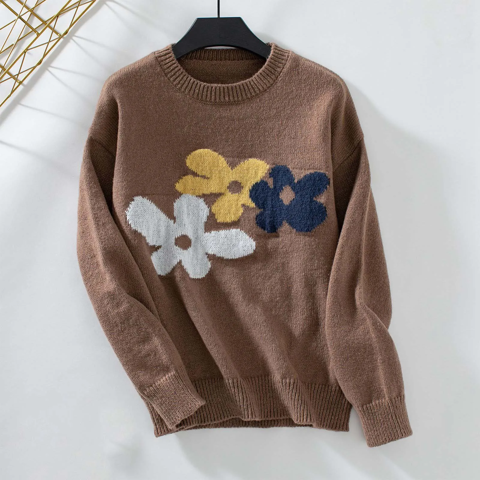 

Fashionable Autumn And Winter Flower Pattern Round Neck Long Sleeved Casual Pullover Knitted For Woemns Hot Sale Clothing