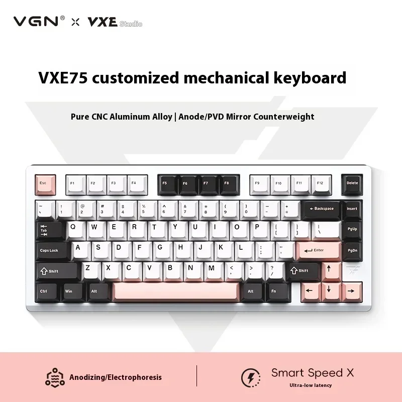 Vgn Vxe75 Three-mode Aluminum Top Mechanical Keyboard 75% Equipped With Contrasting Color Anode Weighted Mechanical Keyboard