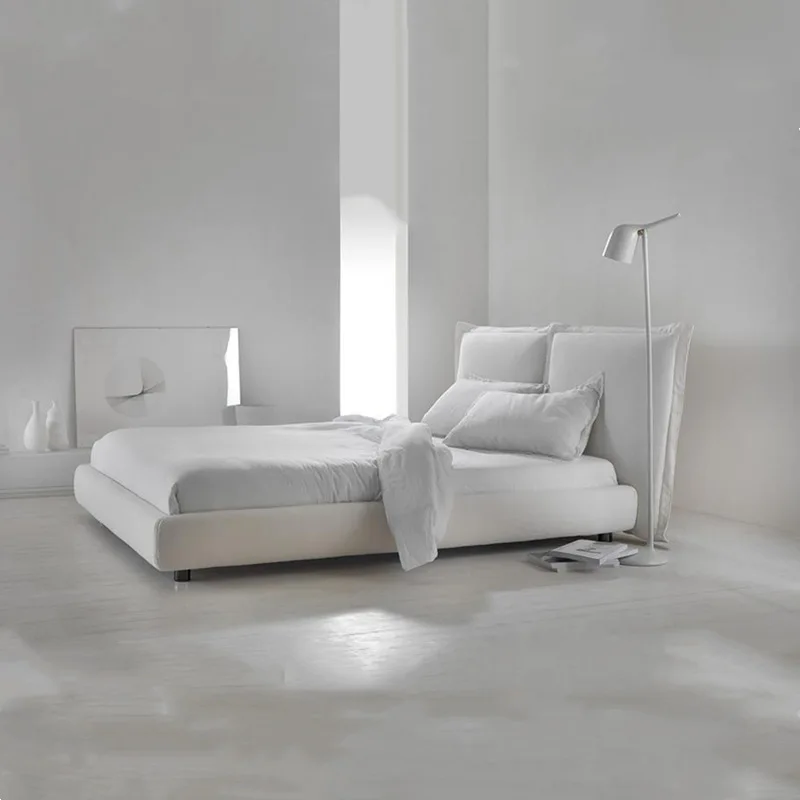 Nordic double bed, master bedroom white thick cushion soft bed model room B & B fabric bed