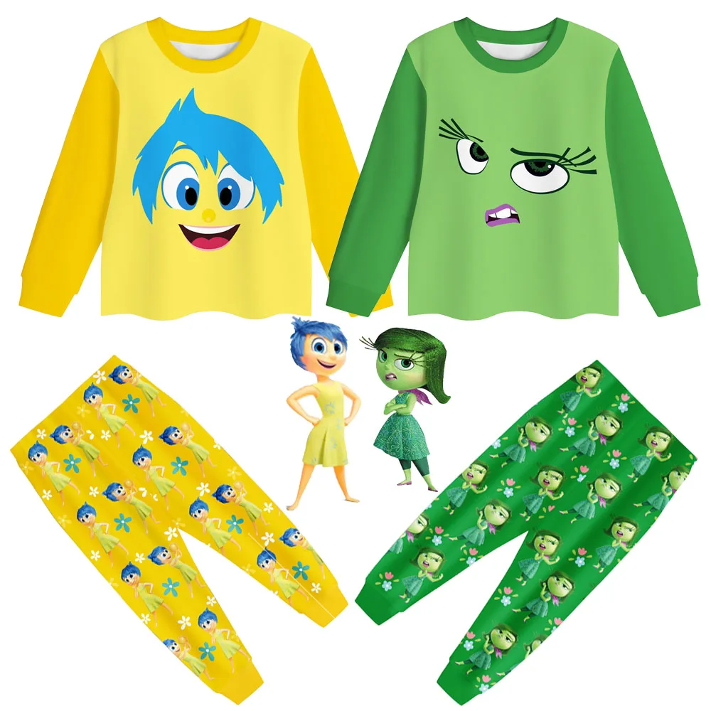 New Joy Disgust Cosplay Costume Anime Inside Out 2 Pajamas for Girls Clown Halloween Christmas Party Funny Outfits Suit