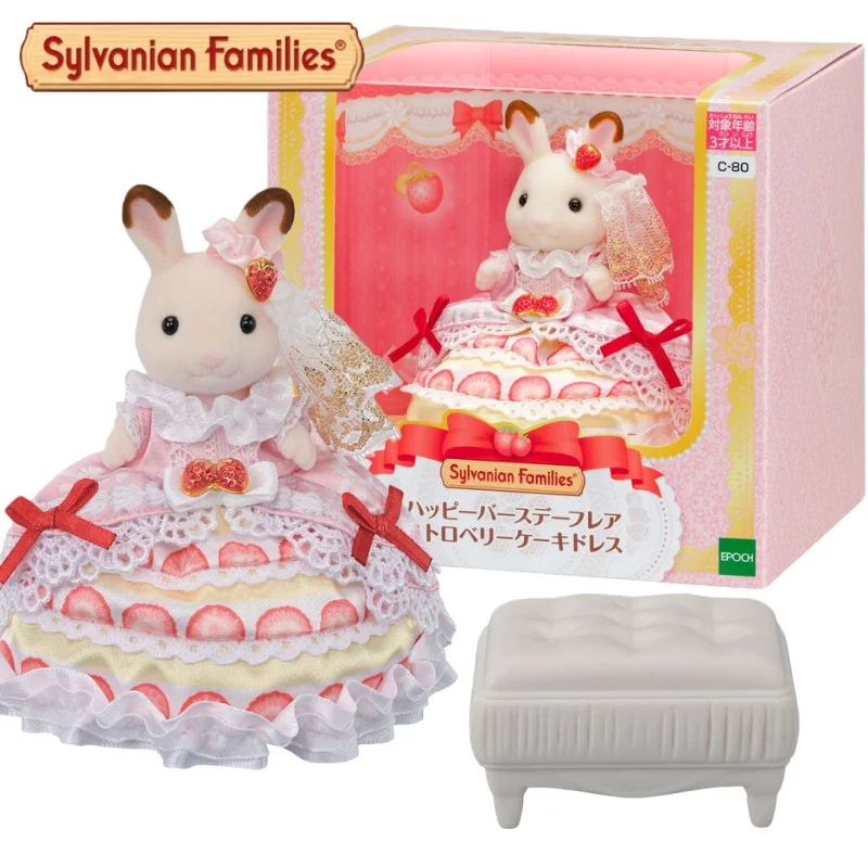 

Genuine Animal Sylvanian Families Strawberry Cake Chocolate Rabbit Figrues Room Ornaments Collectible Model Christmas Gift Toy