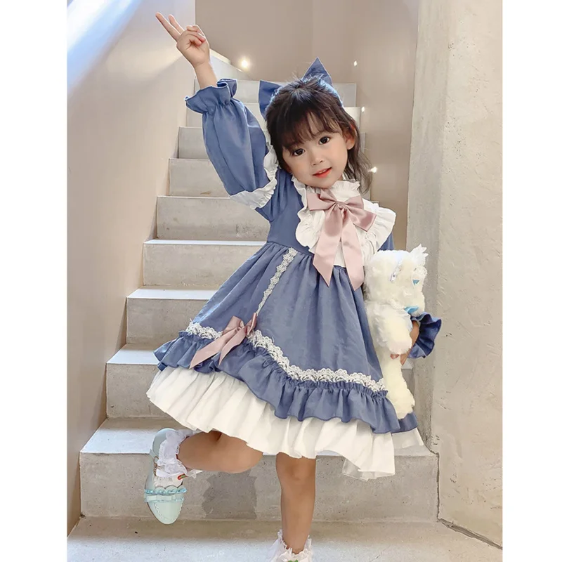 여아용 로리타 공주 원피스, 벨벳 긴팔 인형 스커트, 귀여운 귀여운 고딕 공주 스커트, 가을 겨울