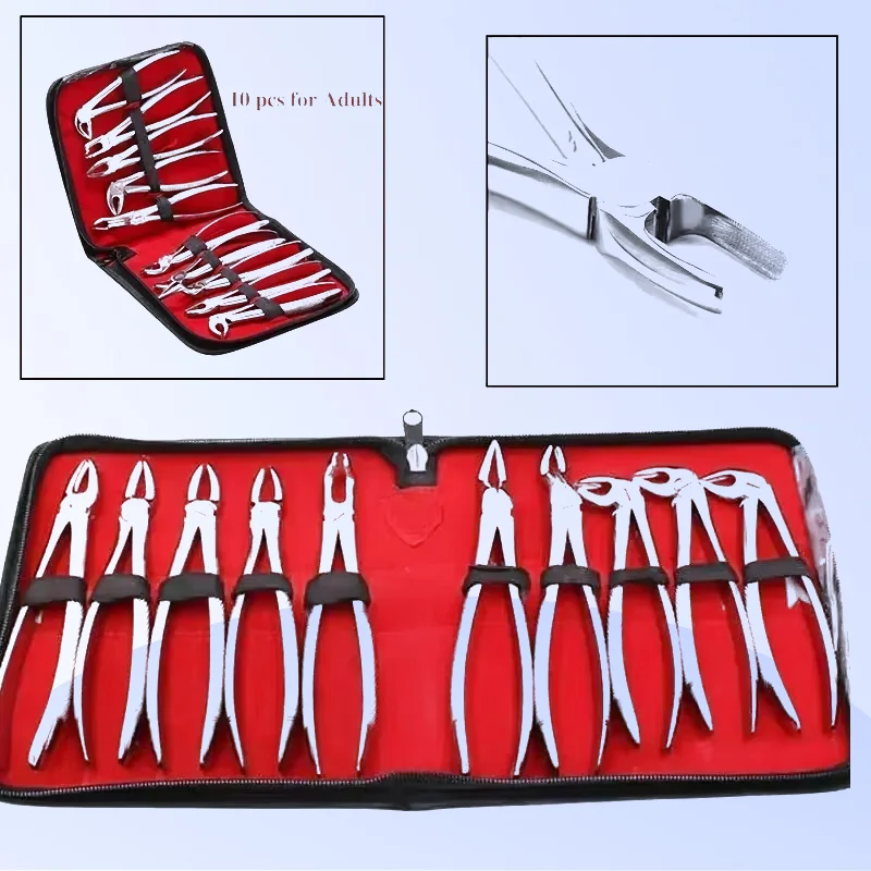 

10PCS Dental Extraction Forceps Kit Professional Surgical Tooth Removal Pliers Oral Surgery Tools for Dentists Adults