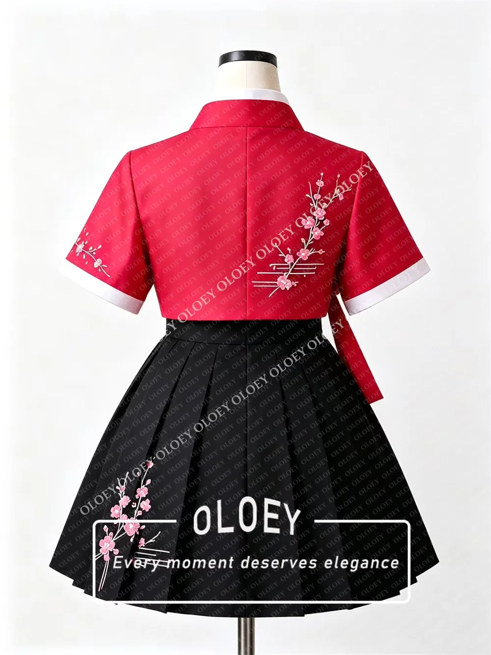 OLOEY Modern Short Satin Hanbok 2 PCS 2026 Korean Performance Concert Dress Embroidery Pattern Mini Skirt Top Customized