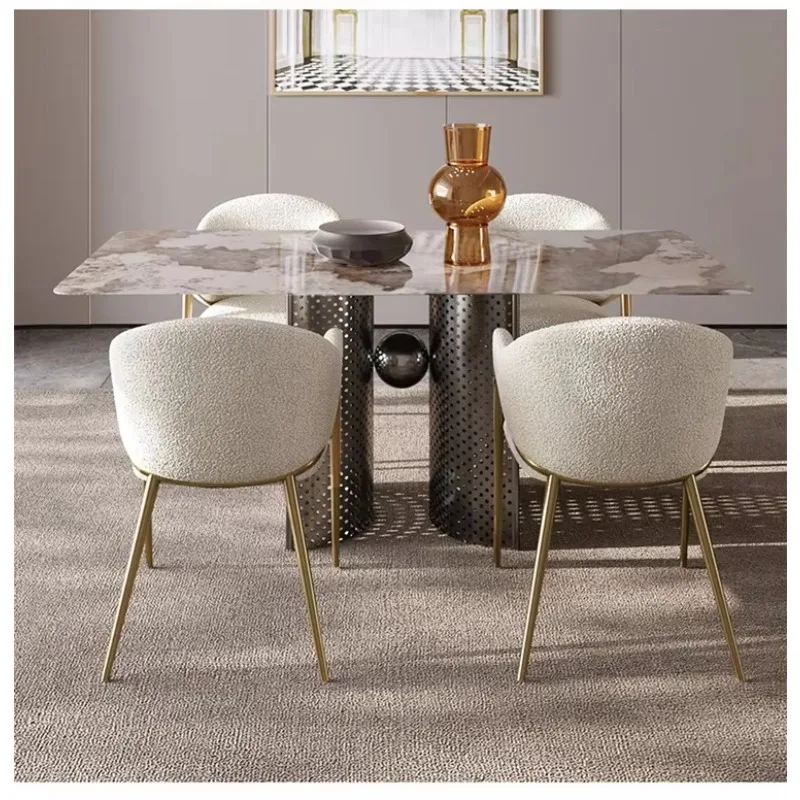 European Contemporary Dining Room Furniture Modern White Kitchen Chairs Stainless Steel Boucle Accent Gold Leg for Cafe Home