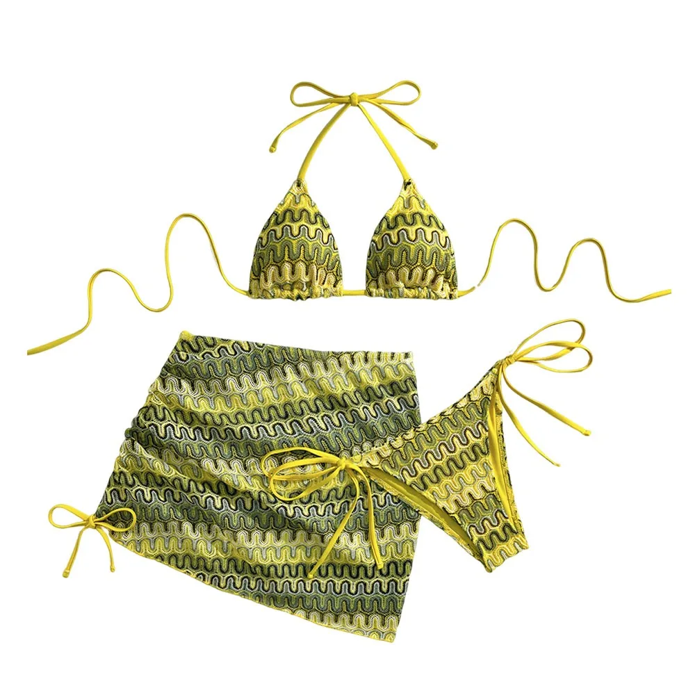 3Pcs/Set Fashion Summer Beach Bikini Brazilian Casual Bikini Set Bathing Suit Halter Women Swimsuit Holiday