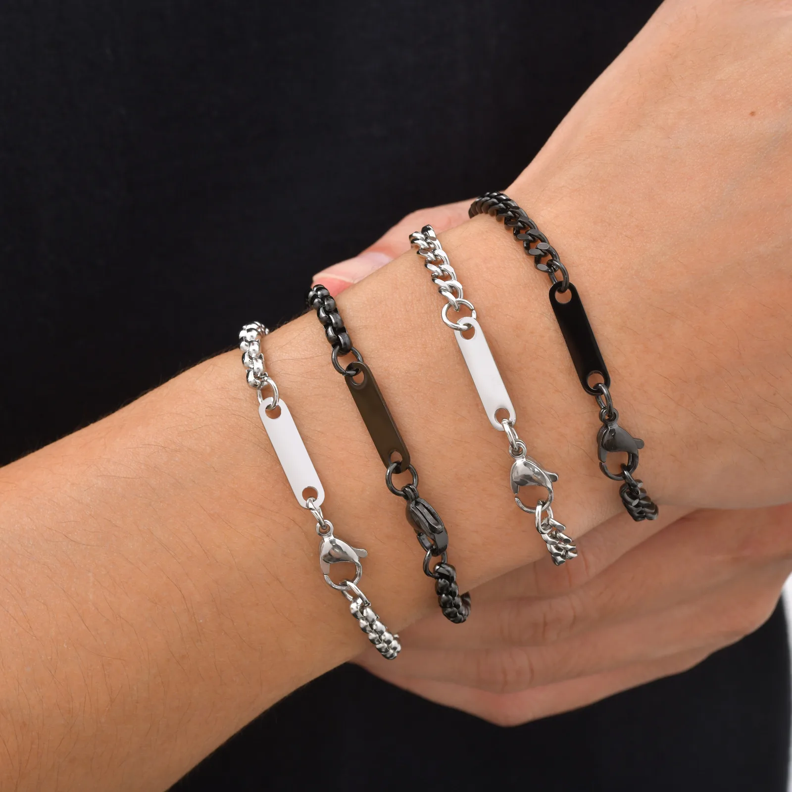 Maßgefertigtes 4mm Kettenarmband für Männer und Jungen, Personalisiertes Edelstahl-Namensarmband, Hip-Hop Einfacher Schmuck Geschenk – Detail 6