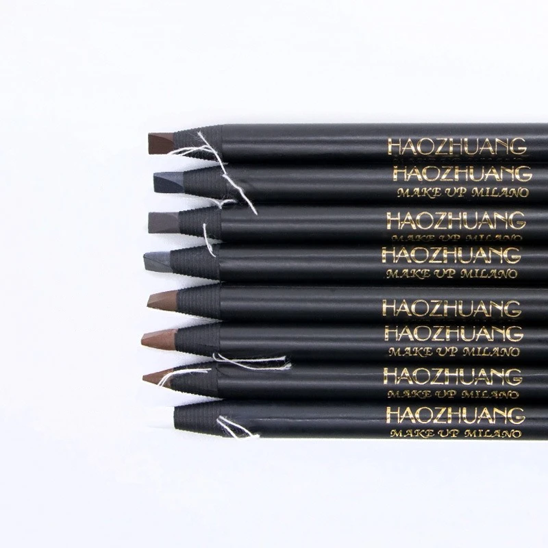 High Quality HAOZHUANG pull Eyebrow Pencil Black Makeup Wild Line Eyebrow Pencil Hard Core Flat Head pen White Waterproof