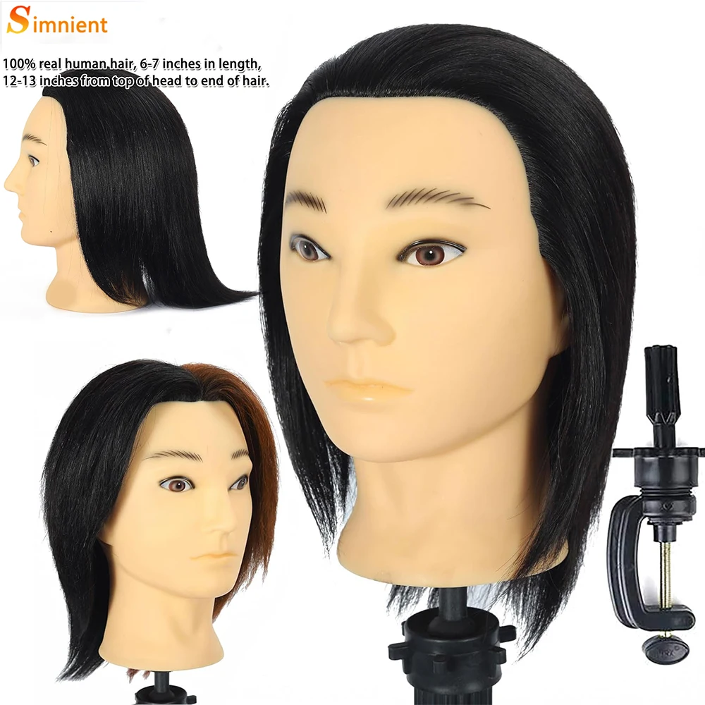 

100% Human Hair Male Mannequin Head With Hair Beard Practice Manikin Hairdresser Cosmetology Training Doll Head For Hair Styling