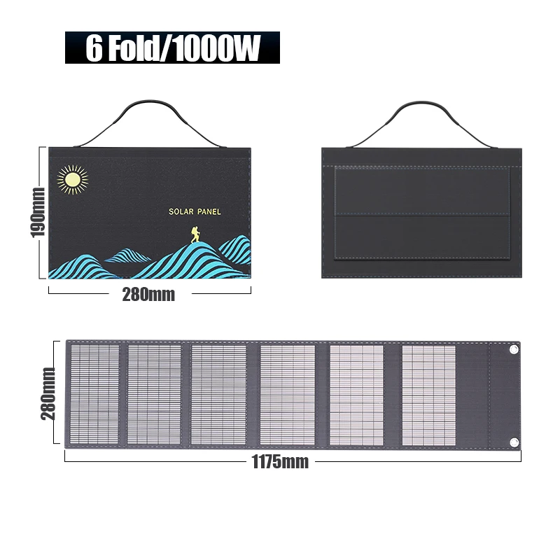 1000W Panel słoneczny przenośny torba składana USB + wyjście DC ładowarka solarna zewnętrzny zasilacz do domowego telefonu komórkowego Generator prądu