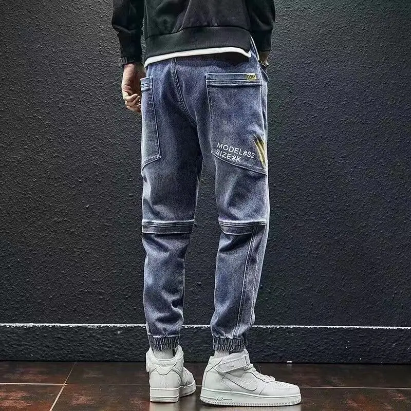 

Fashion Men's Cargo Jeans Harem pants Streetwear Harajuku Pants Korean Joggers Elastic Waist Trousers Male Cowboy Pants M-5XL