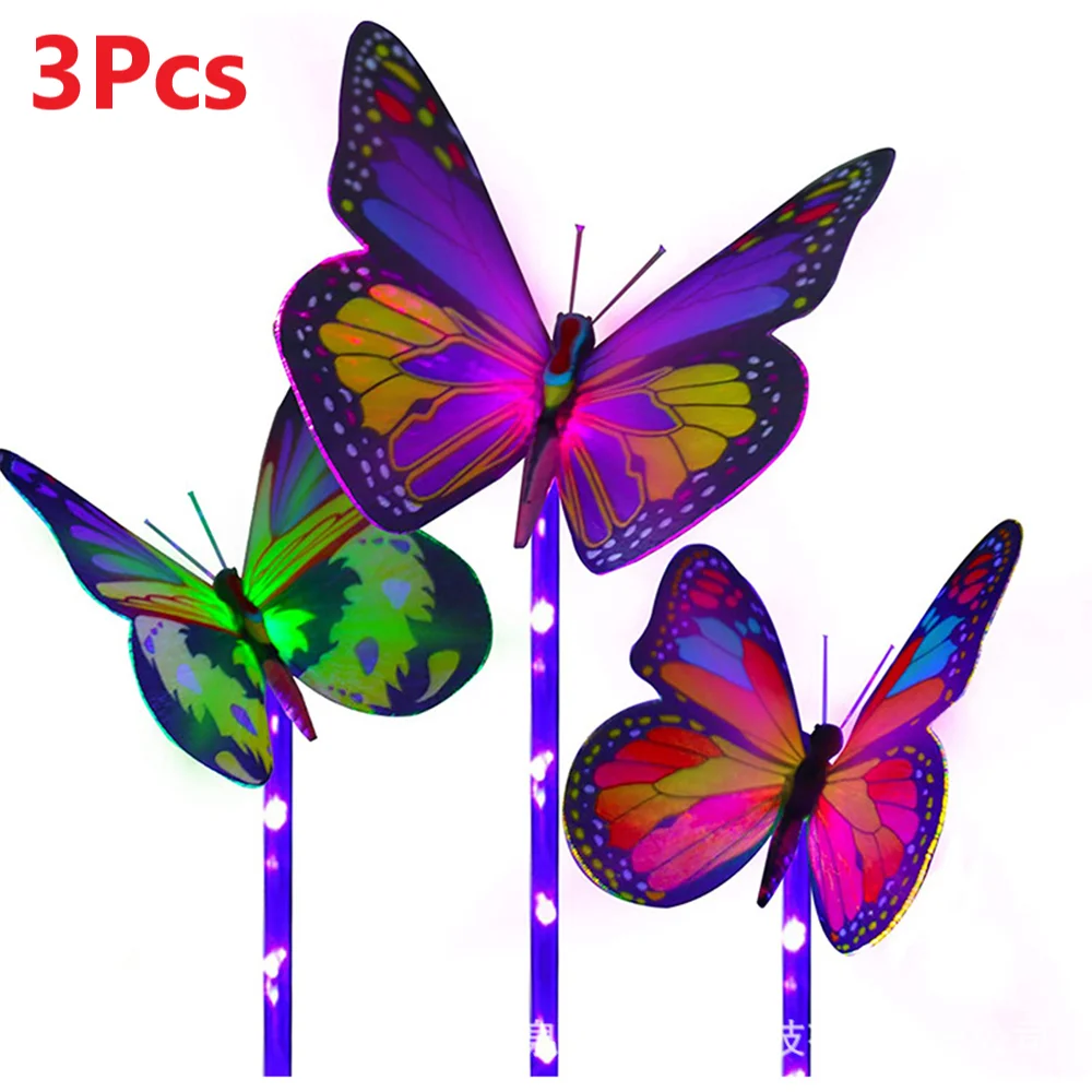 3Pcs Solar Powered Butterfly Lights RGB LED Landscape Lamp Yard Garden Lighting Colorful Fiber Optic Fairy Holiday Light Waterpr