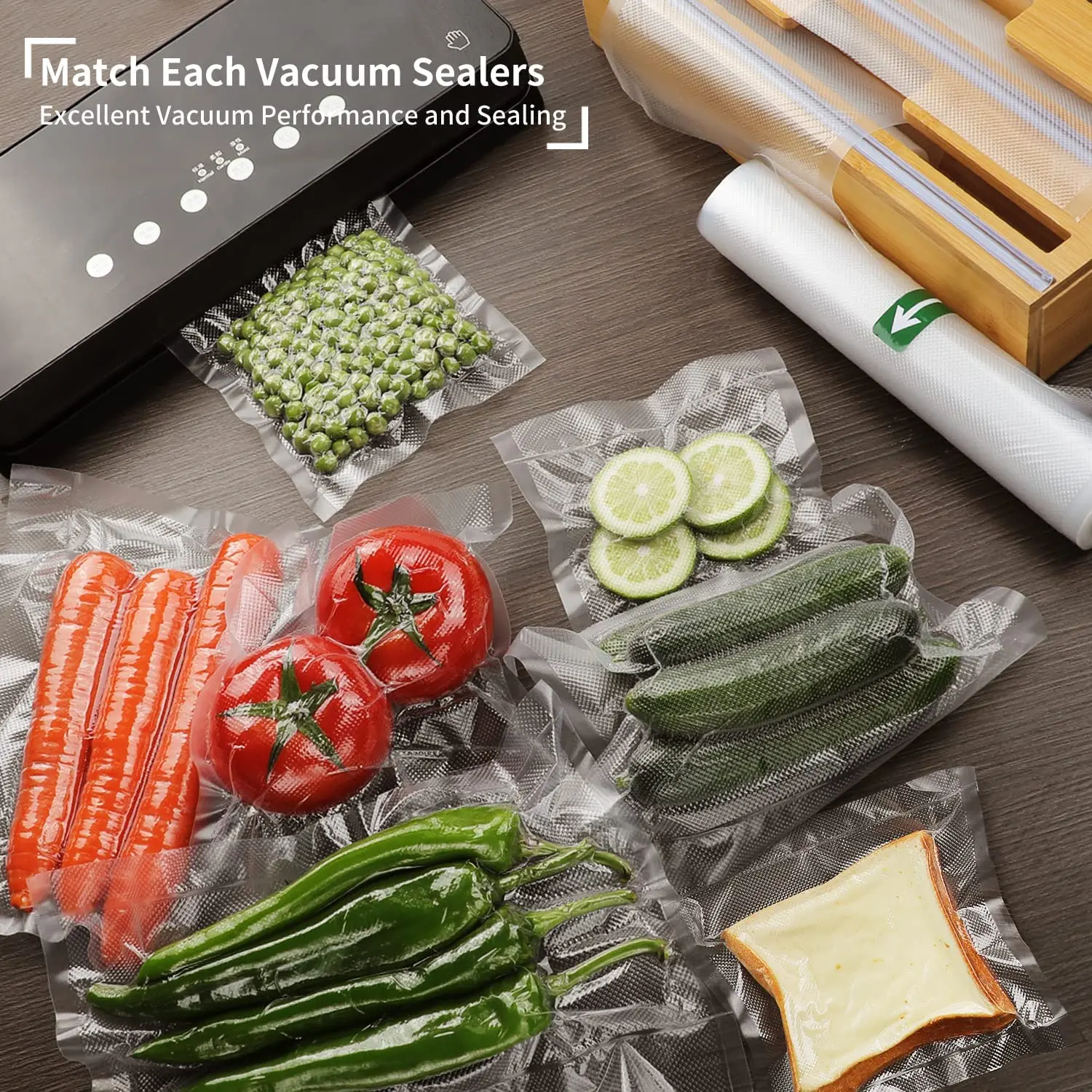 Vacuum Food Sealer Rolls,Thicken Reusable Food Storage Bags, BPA-Free Vacuum Seal Bags, for All Vaccum Food Sealer Machines