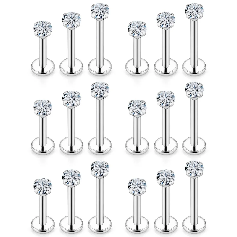 18Pcs 16G Stainless Steel Lip Rings Labret Studs Snake Bite Monroe Medusa Tragus Helix Conch Cartilage Lobe Piercing 6‑10mm