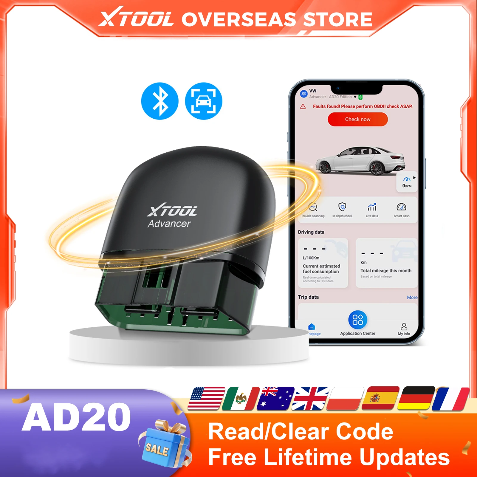 XTOOL AD20 Code Reader OBD2 Scanner IOS Android Car Diagnostic Tool Check Engine Light Battery Test Free Update