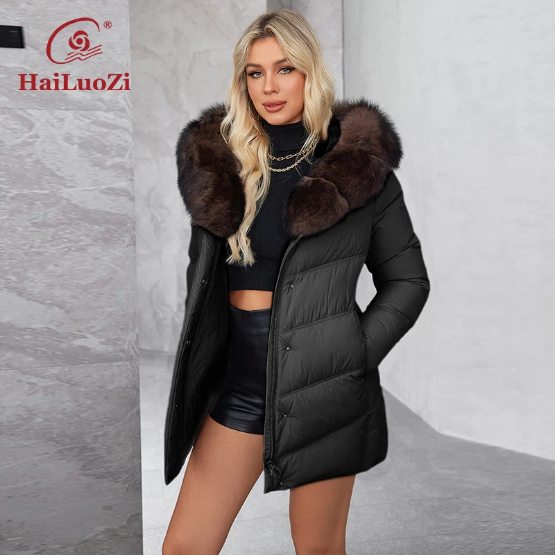 HaiLuoZi 2024 New Women\'s Winter Coat Warm Hooded Thickened Bio Cotton Women\'s Parka Coat Solid Color Women\'s Coat 622-1