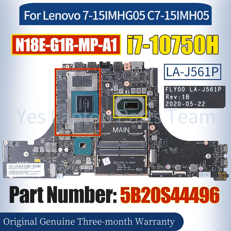 

14282-2M For Lenovo 7-15IMHG05 C7-15IMH05 Mainboard 5B20S44496 i7-10750H N18E-G1R-MP-A1 100％ Tested Notebook Motherboard