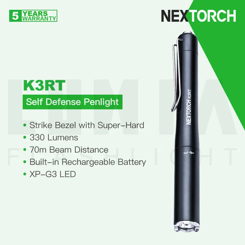 Nextorch K3RT Self Defense Penlight/Flashlight,330 Lumens, Waterproof,Anti-drop,Strike Bezel with Super-Hard,Type-C Rechargeable