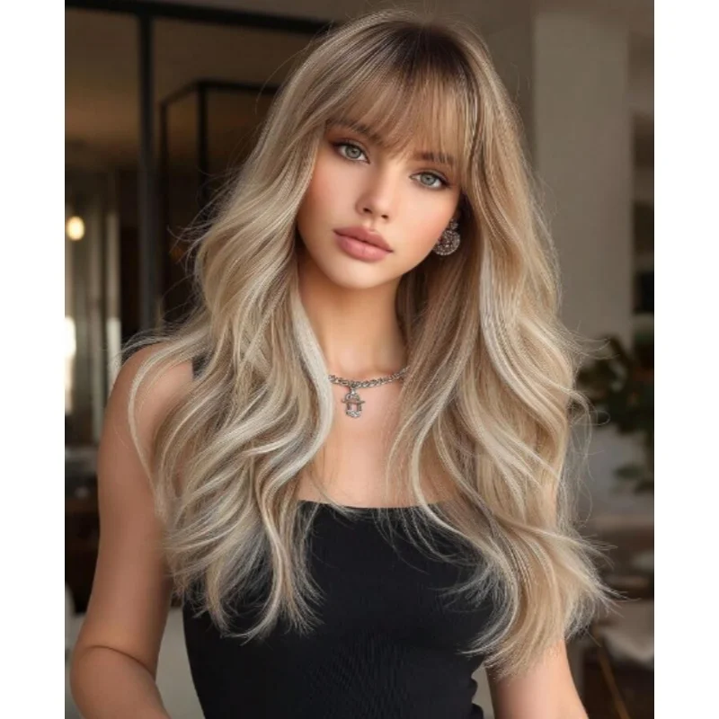 

Women's Fashion Mixed Color Bangs Curly 30 Inches Synthetic Fiber Wigs Heat Resistant Fiber Suitable for Daily Wear Cosplay