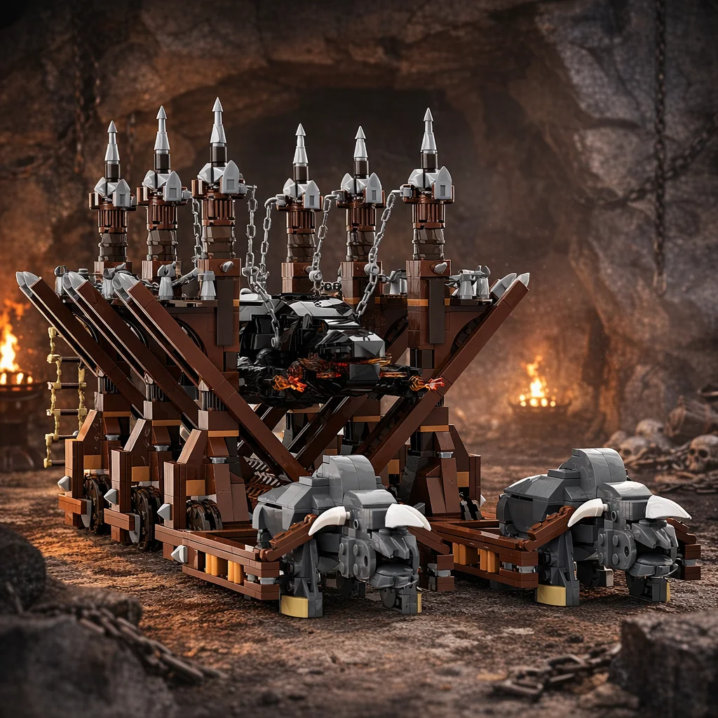 MOC Fantasy Movie Wolf Head Battering Ram Building Blocks Medieval Siege Machine Bricks Model DIY Construction Toys Gift