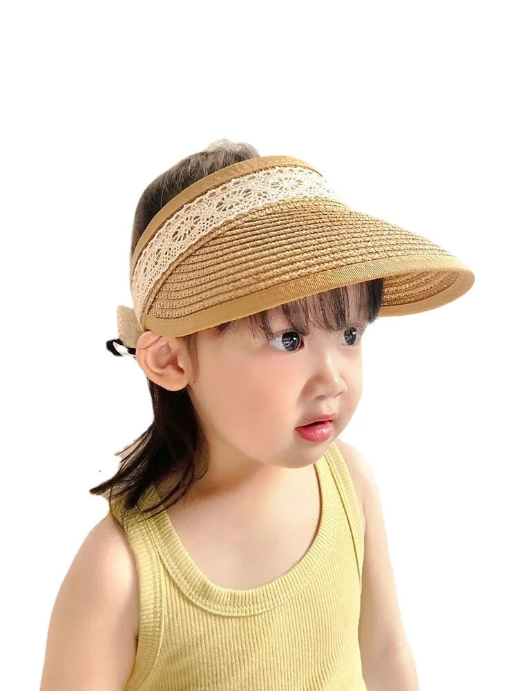 Chapeau de paille d\'été avec nœud papillon pour fille, protection solaire pour la plage et l\'extérieur, tailles 2, 3, 4, 5, 6, 7, 8 ans