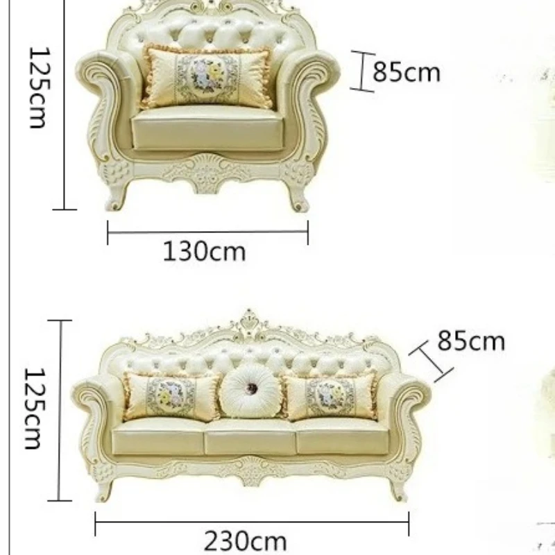 SA-18 French Style Genuine Leather Sofa Living Room Solid Wood Carved Top Grain Leather High End Home Furniture
