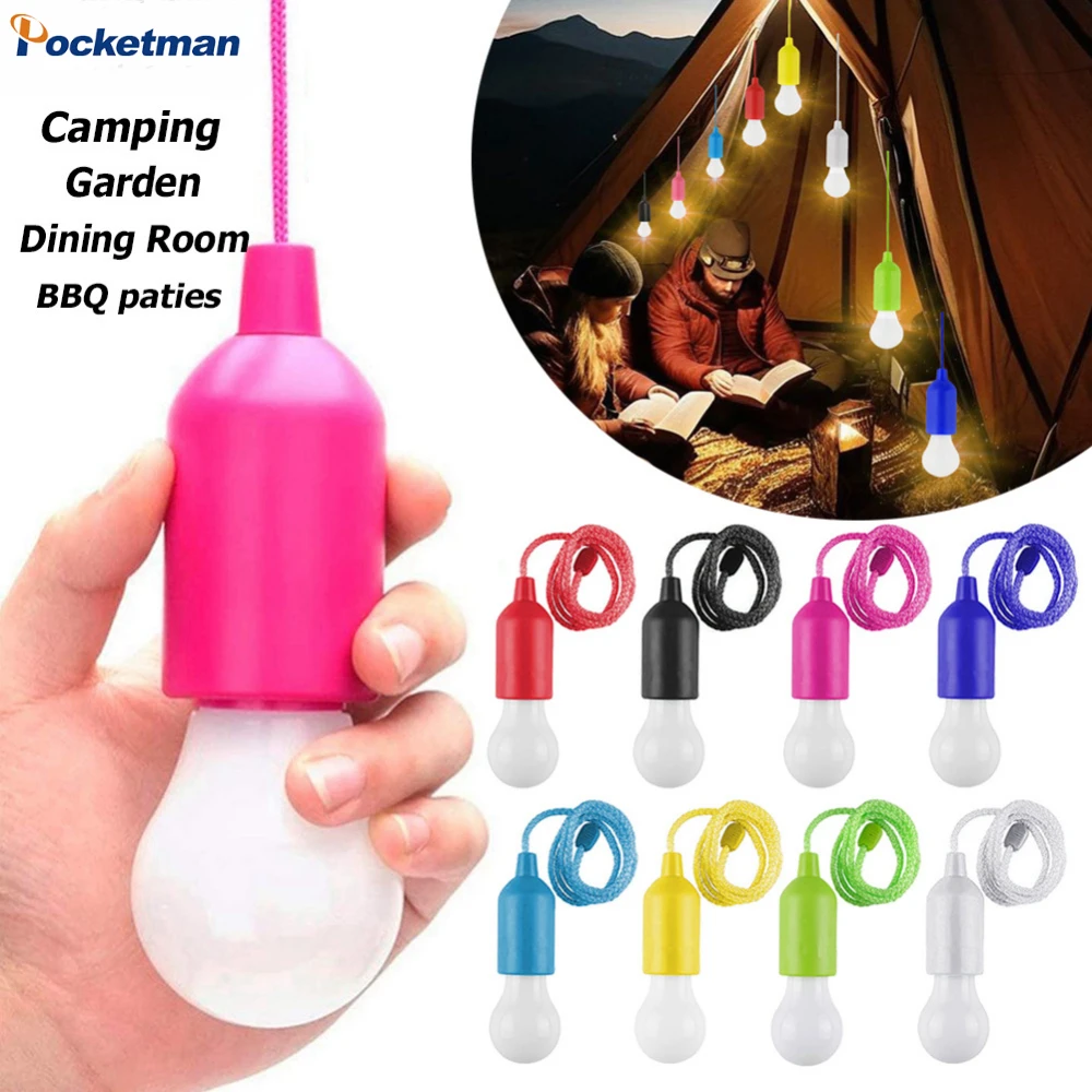 

LED Portable Bulb Colorful Rope Light Tent Camping Flashlight Camping Cable Lamp Bulb Vintage Lighting Pull String Lantern