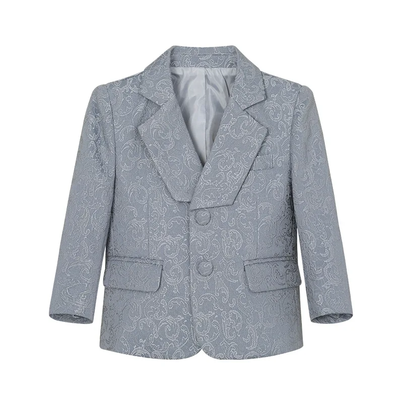 

Смокинг больших размеров для мальчиков, осенне-зимний удобный жаккардовый детский пиджак с зубчатыми лацканами для костюмов ведущего