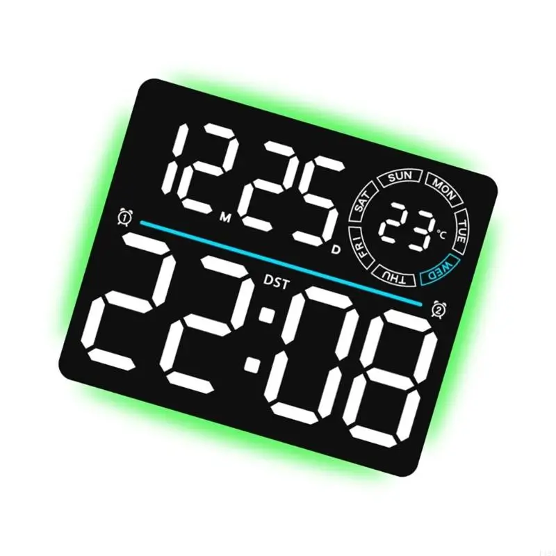 F19B Large Digital Wall Clock with Remote Control and Night Light Timer Function Dimmable for Bedroom Desk or Living Room