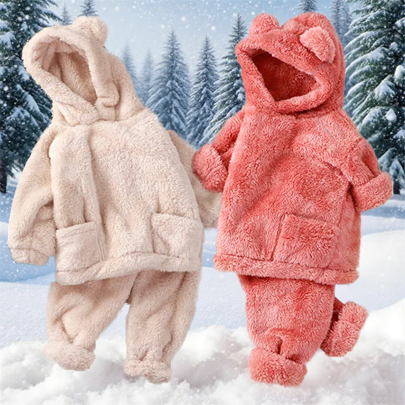أفخم الطفل مجموعات الفتيان الفتيات الشتاء الدافئة الصوف الدعاوى الاطفال أفخم المخملية أعلى السراويل 2 قطعة الأطفال مقنعين الدعاوى الاطفال الخريف الملابس #1