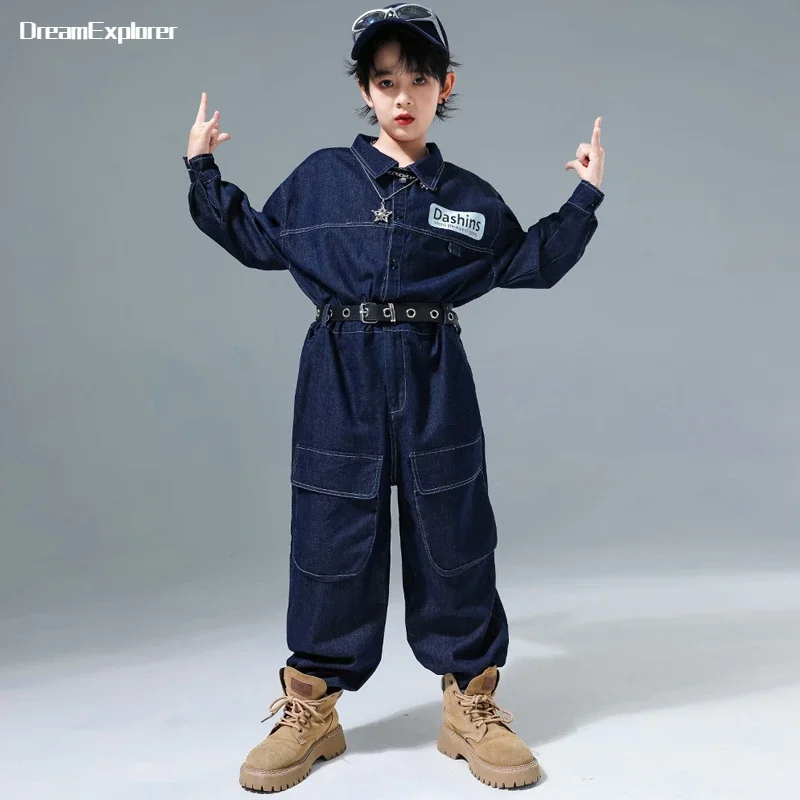 Kids Street Dance Denim Overalls Rompers Boys Hip Hop Bodysuit Girls Cargo Jeans Pants Jumpsuits Children Streetwear Dungarees