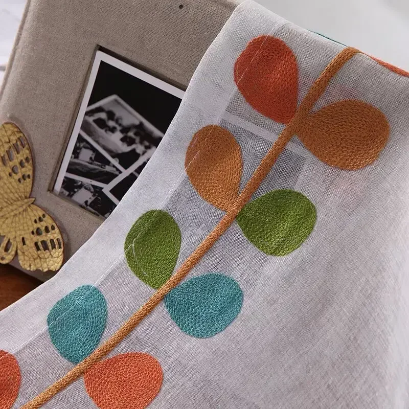

Simple Modern Chinese American Style Leaf Curtains for Living Dining Room Bedroom Embroidered Linen Cotton Linen Bedroom Study