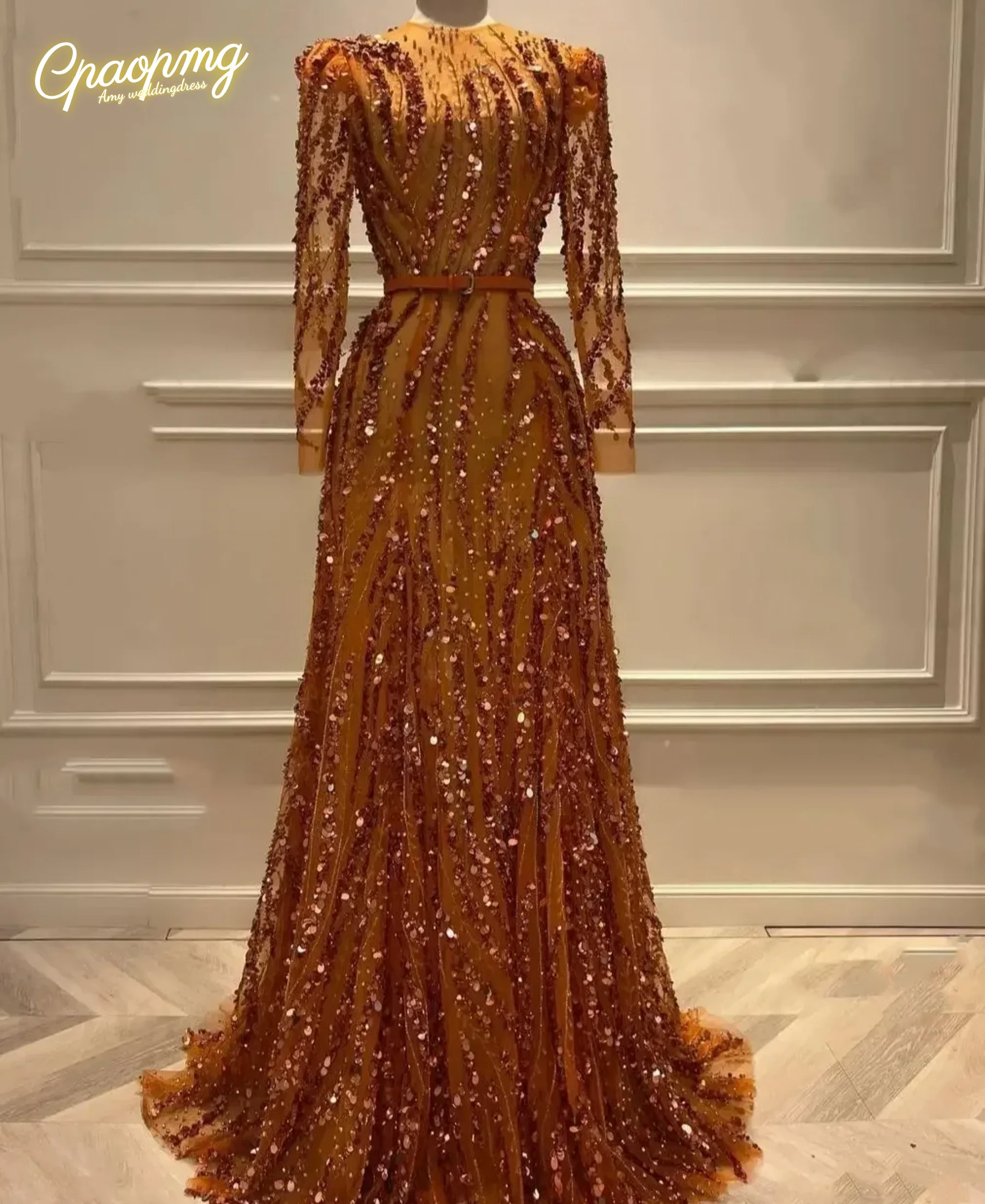 

Индивидуальное вечернее платье класса люкс с бисером и пайетками, А-силуэт, оранжевое, для выпускного вечера, свадебное платье в стиле Дубай, для торжественных мероприятий, вечерние платья