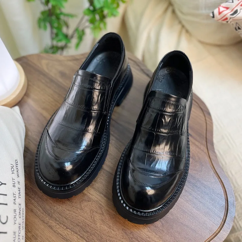 

Дизайнерские модные деловые лоферы для мужчин, обувь на толстой подошве из натуральной кожи, без шнурков, с круглым носком, для работы и повседневной носки