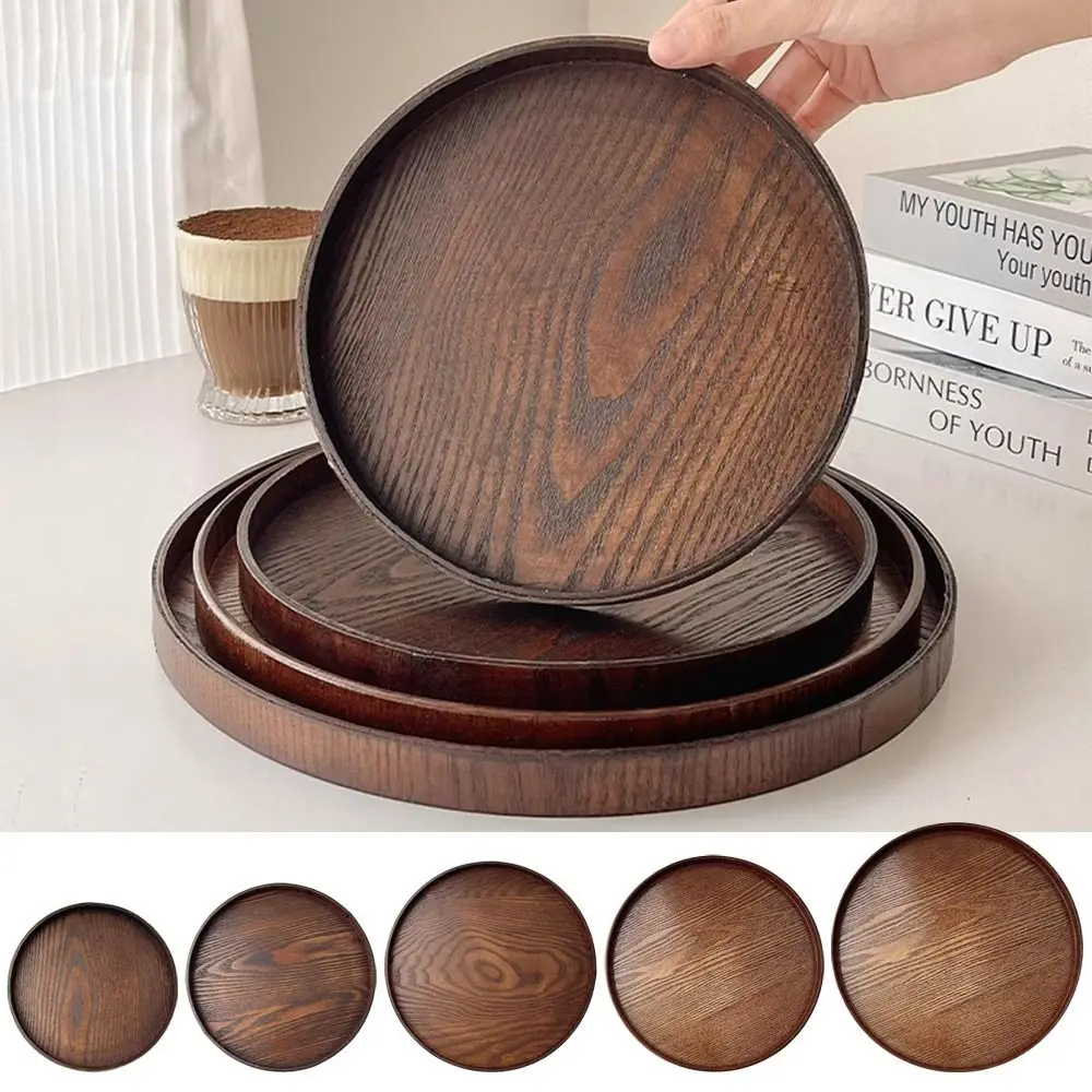 Bandeja Redonda Vintage de Madera para Servir, 21/24/27/30/33cm, Bandeja Decorativa de Madera, Plato para Café, Mesa de Hogar