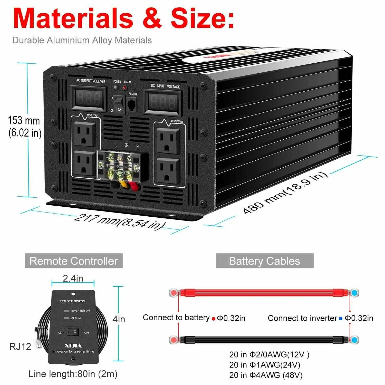 5000W Pure Sine Wave Power Inverter DC to AC Solar Inverter Custom Outlet Support ROHS Standard