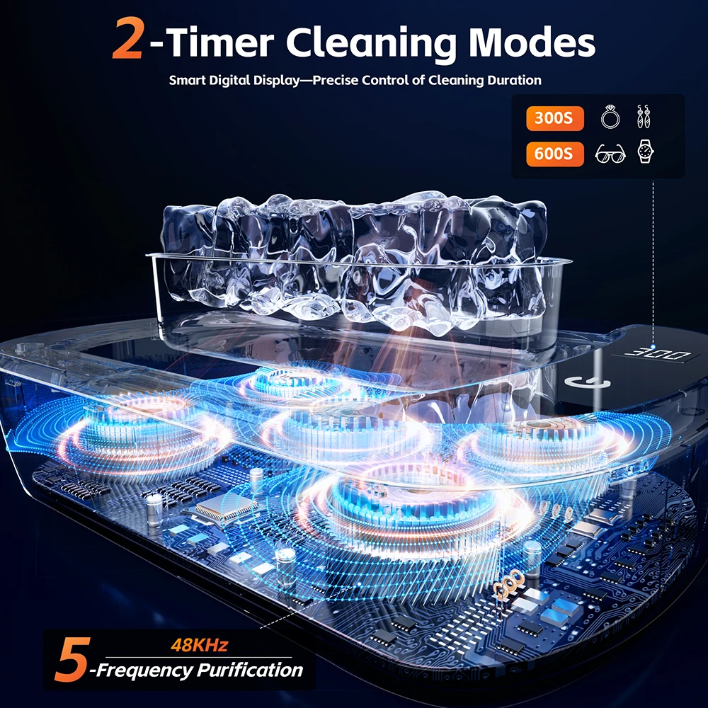KUNPHY Dental Ultrasonic Retainer Cleaner Machine with UV Light Digital Timer for False Teeth Aligner Retainer Cleaning 400ML