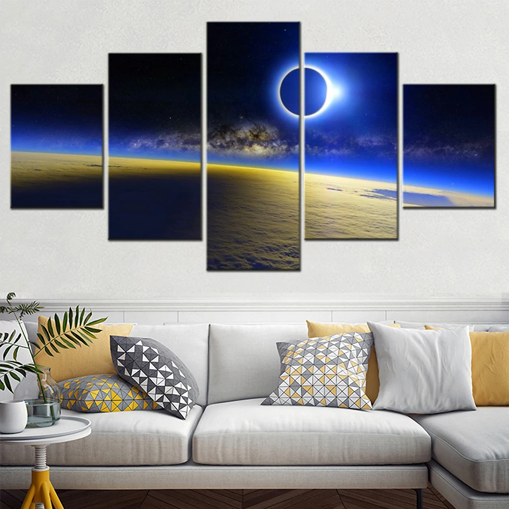 

5 Pieces Canvas Wall Arts Poster Painting Landscape Solar Eclipse Space Atmosphere Wallpaper Home Decor Living Room Artwork