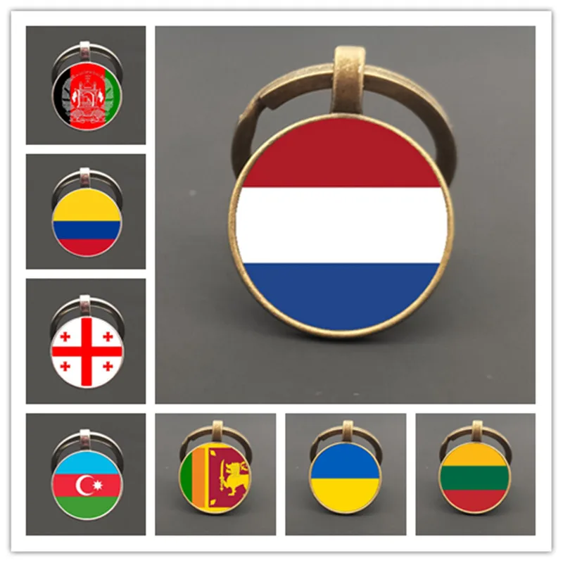 Flag round South Korea,Sierra Leone Jamaica, Guyana, Ghana,United Kingdom,Libya Estonia, Cabochon flag keychain key ring gift