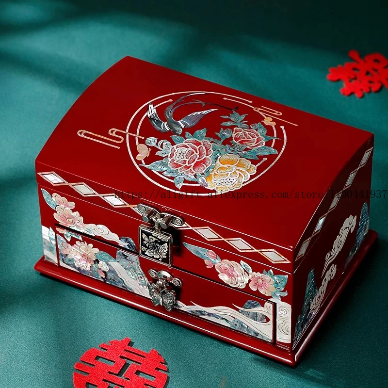 

Шкатулка для драгоценностей с перламутром, свадебный подарок, свадебная шкатулка для колец, браслетов, подарок на помолвку, чехол для хранения с китайским лаком