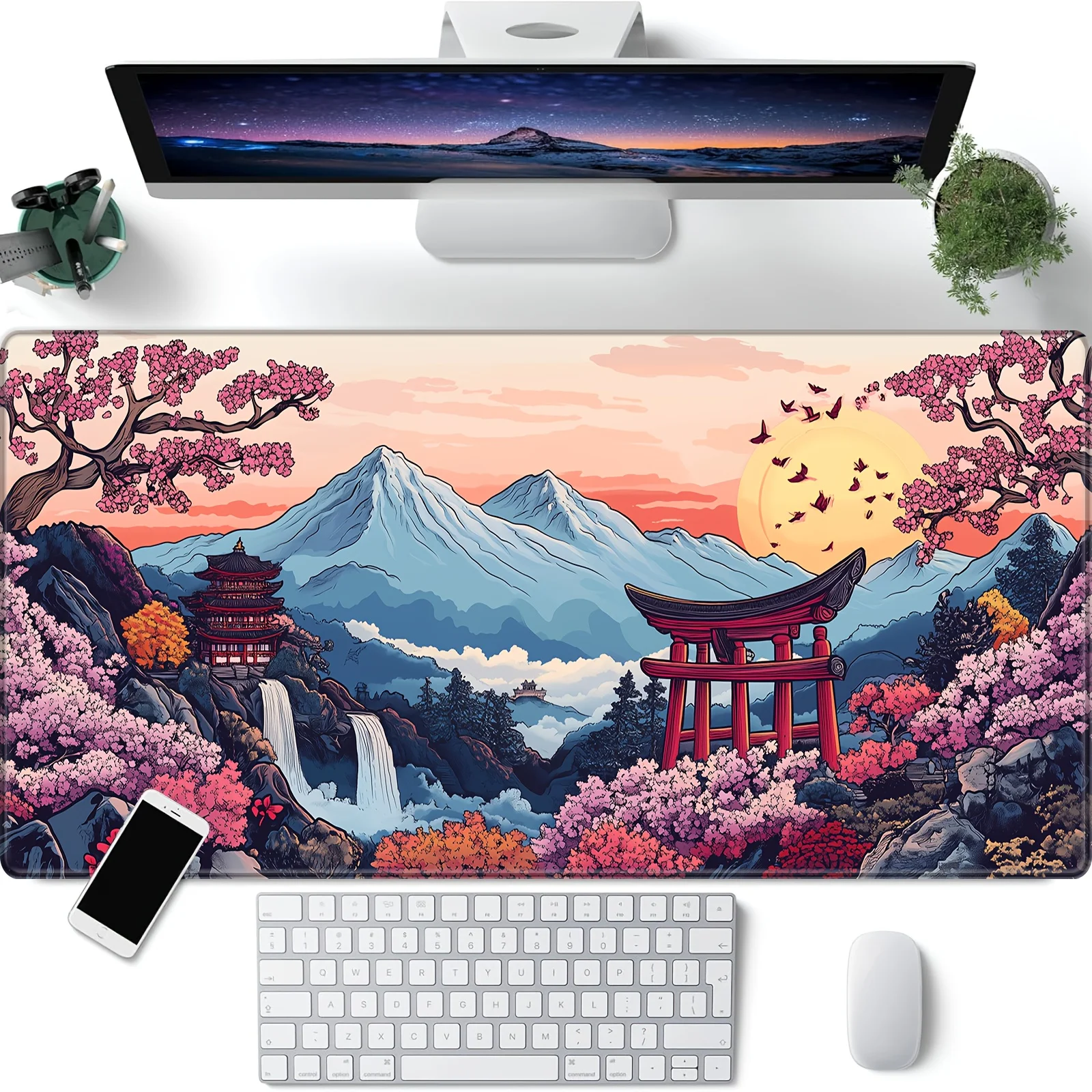 وسادات ماوس أنيمي فورست، تصميم زهر الكرز والمناظر الطبيعية الجبلية، لوحة ماوس على طراز الرسوم المتحركة، مثالية للاستخدام المكتبي للألعاب #3