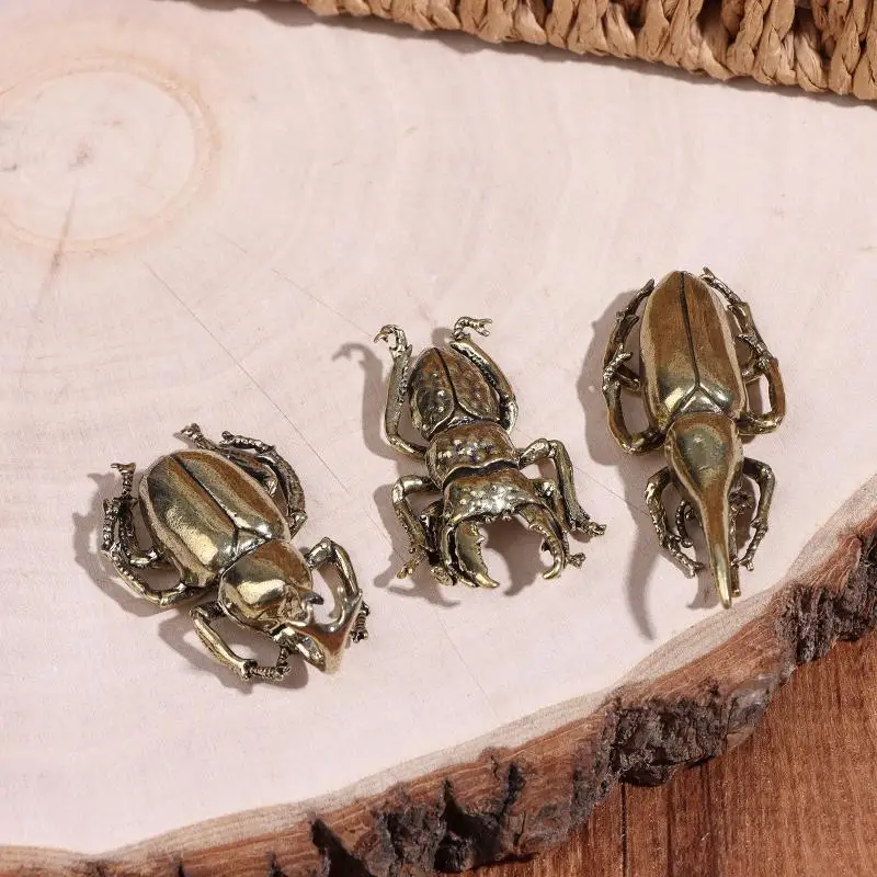Old-world Brass Beetle Decorative Figurine Retro Inspired Metal Art Craft Perfect for Office Home Desktop Display