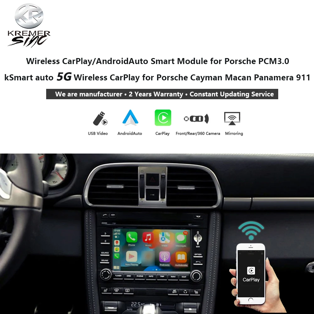 kSmart Auto  Wireless CarPlay for Porsche Cayenne Cayman Macan Panamera 911 PCM3.0 SIRI Support Mirror AndroidAuto