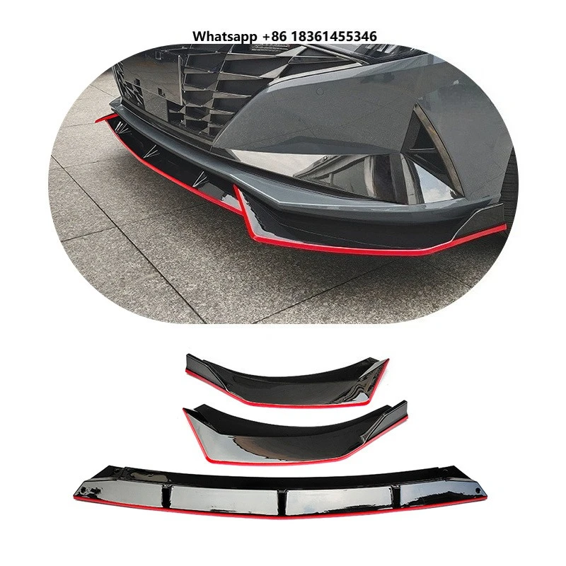 2023 Front Bumper Spoiler Gloss Black ABS Universal Front Splitter Lip Body Kit Accessories
