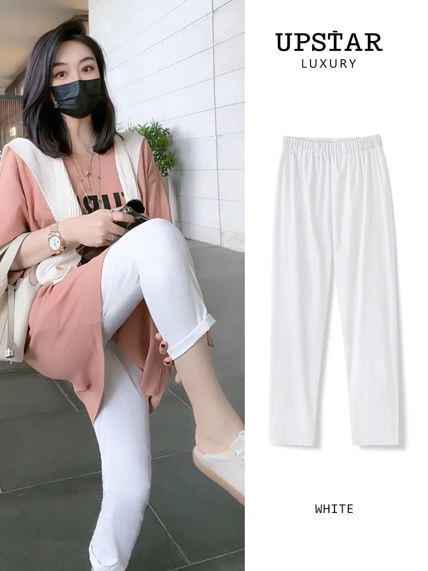 

Linda Sister's High-End White Women's Straight Leg Thin Cigarette Pants Casual Trousers Summer New Arrival High Waist Elastic...