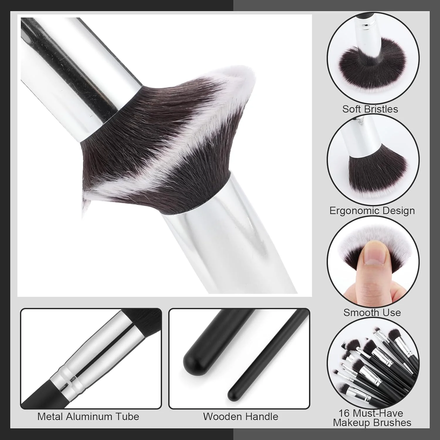 16 pezzi set di pennelli per trucco professionale ombretto fondotinta modellante evidenziare impostazione polvere miscelazione spugna per trucco soffio di polvere