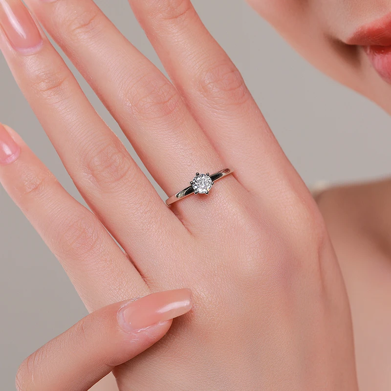 Modian 925 Sterling Silver Classic Simple Round Clear CZ Finger Rings Size 5 6 7 8 9 For Women Wedding Statement Jewelry Gifts