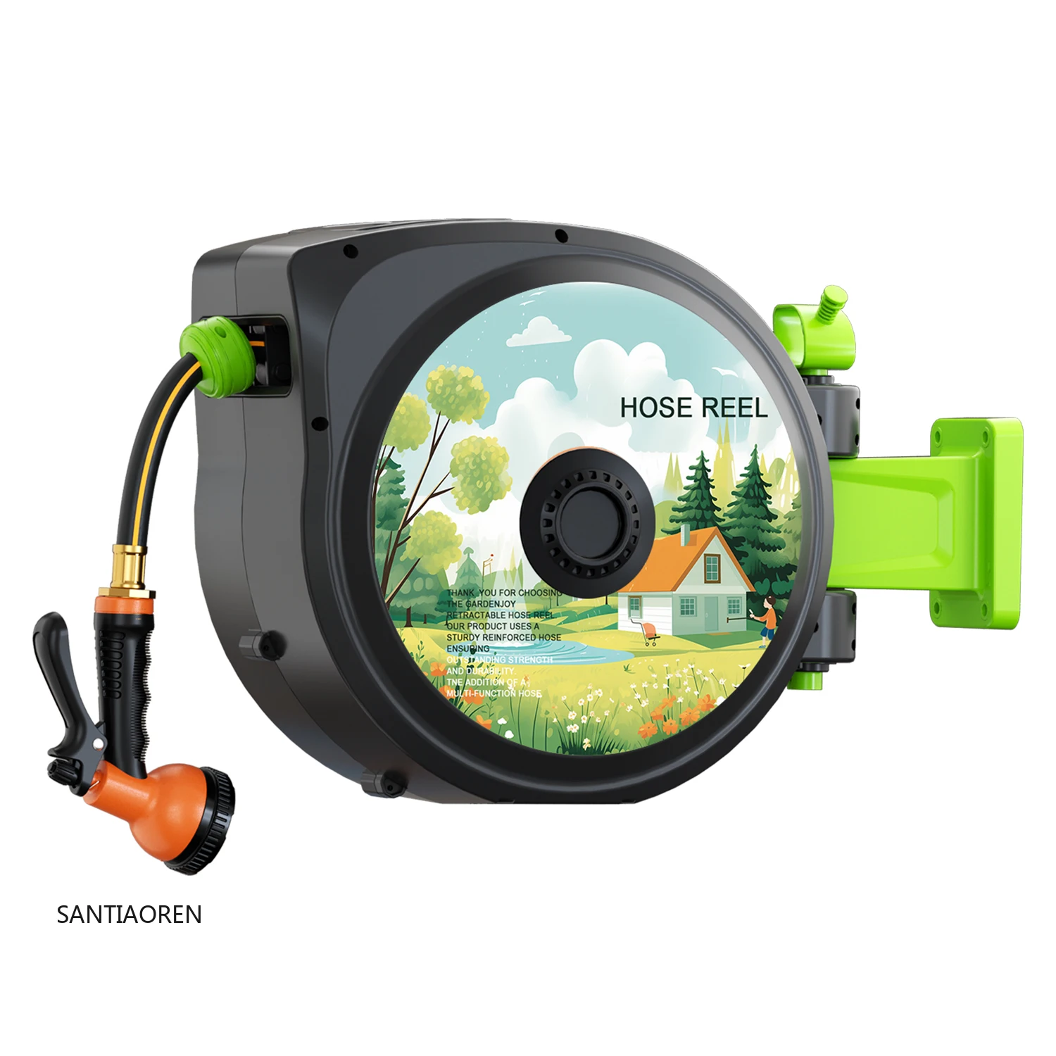 

2025Retractable Hose Reel, 1/2 " 100 ft Wall Mounted Retractable Hose with 10-Function Hose Nozzle