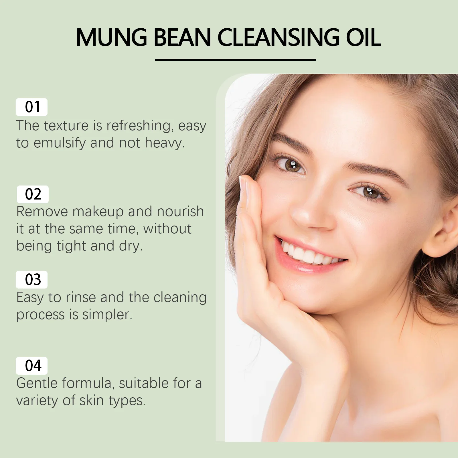 Reinigungsöl für Mungobohnen, sanftes Make-up-Entferneröl, Lippen- und Augen-Make-up, reinigende Poren, frisch halten, beruhigende, nicht straffende Hautpflege