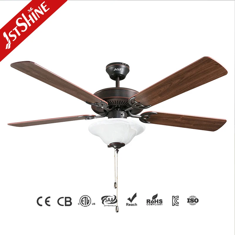 1stshine LED Ceiling Fan Light Classic 52 Inches 5 MDF Blades Black Ceiling Fan With Pull Chain